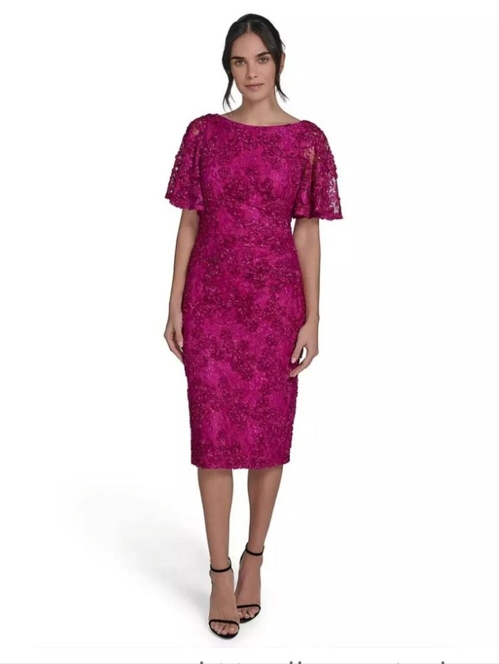 NWT Jessica Howard 16W Magenta Sequin Lace Cocktail Dress Floral Formal Party